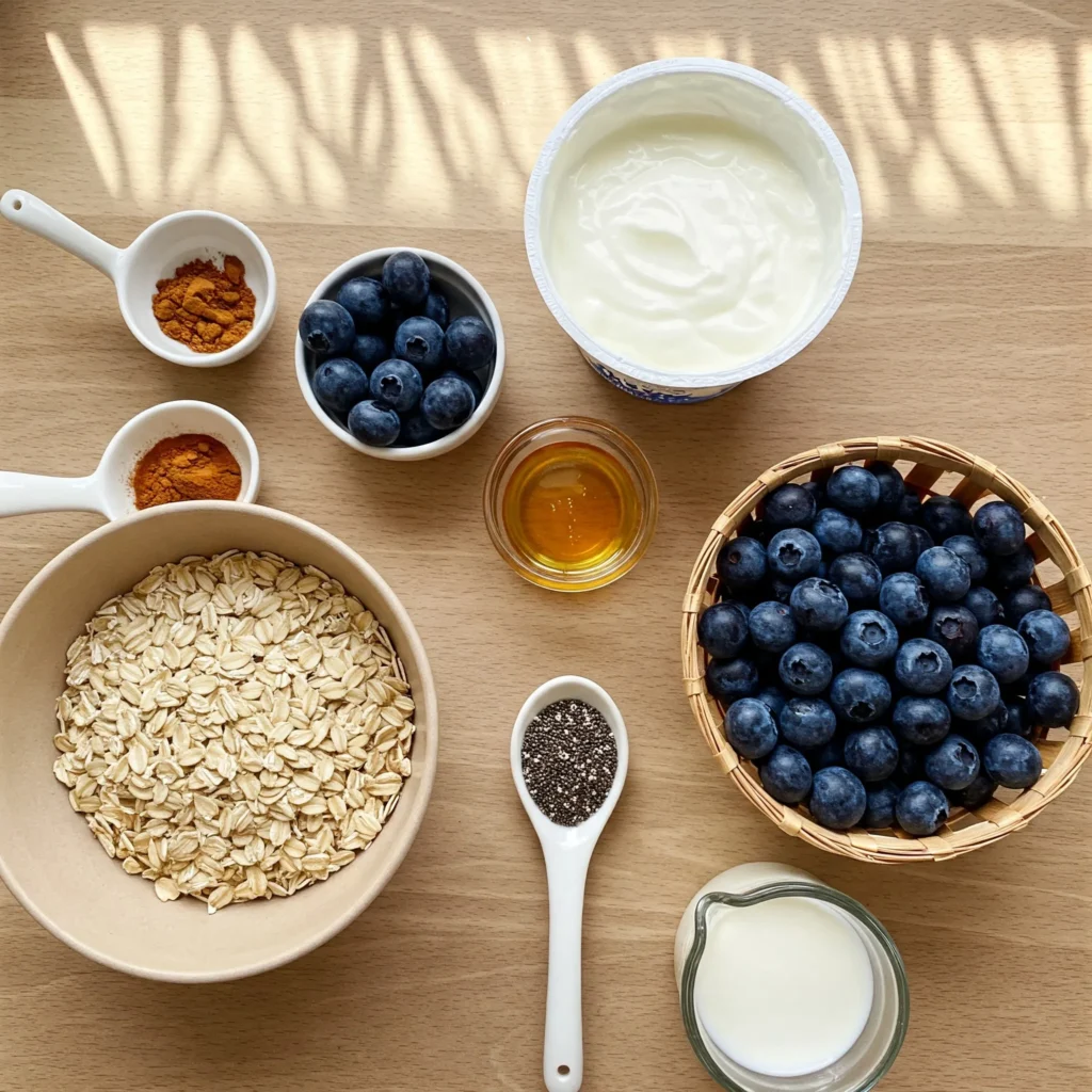 Blueberry Overnight Oat and Yogurt Ingredients