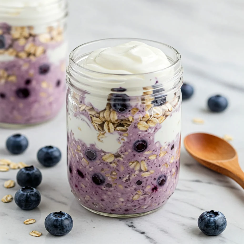 Delicious Blueberry Overnight Oat and Yogurt